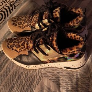 Lee Leopard and Gold Kids Sneakers